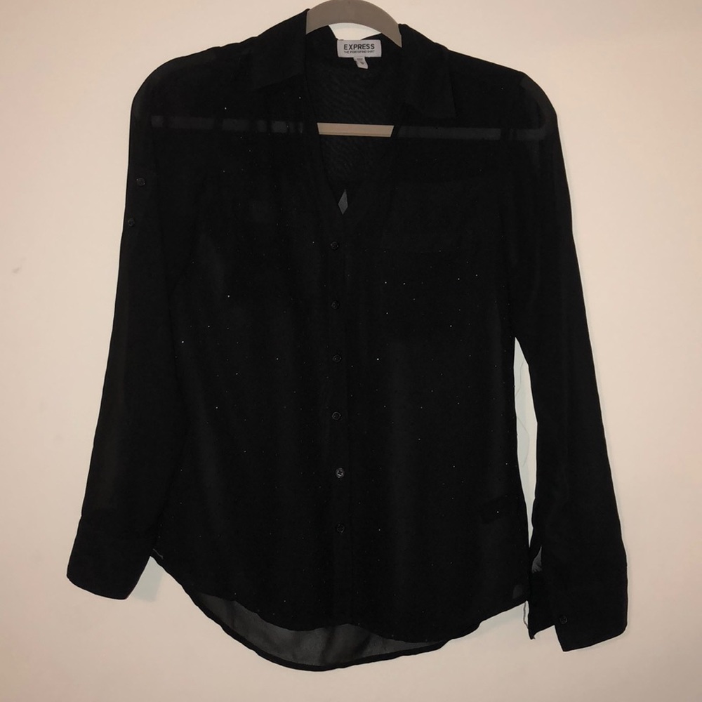 Express Black Sheer Button Up